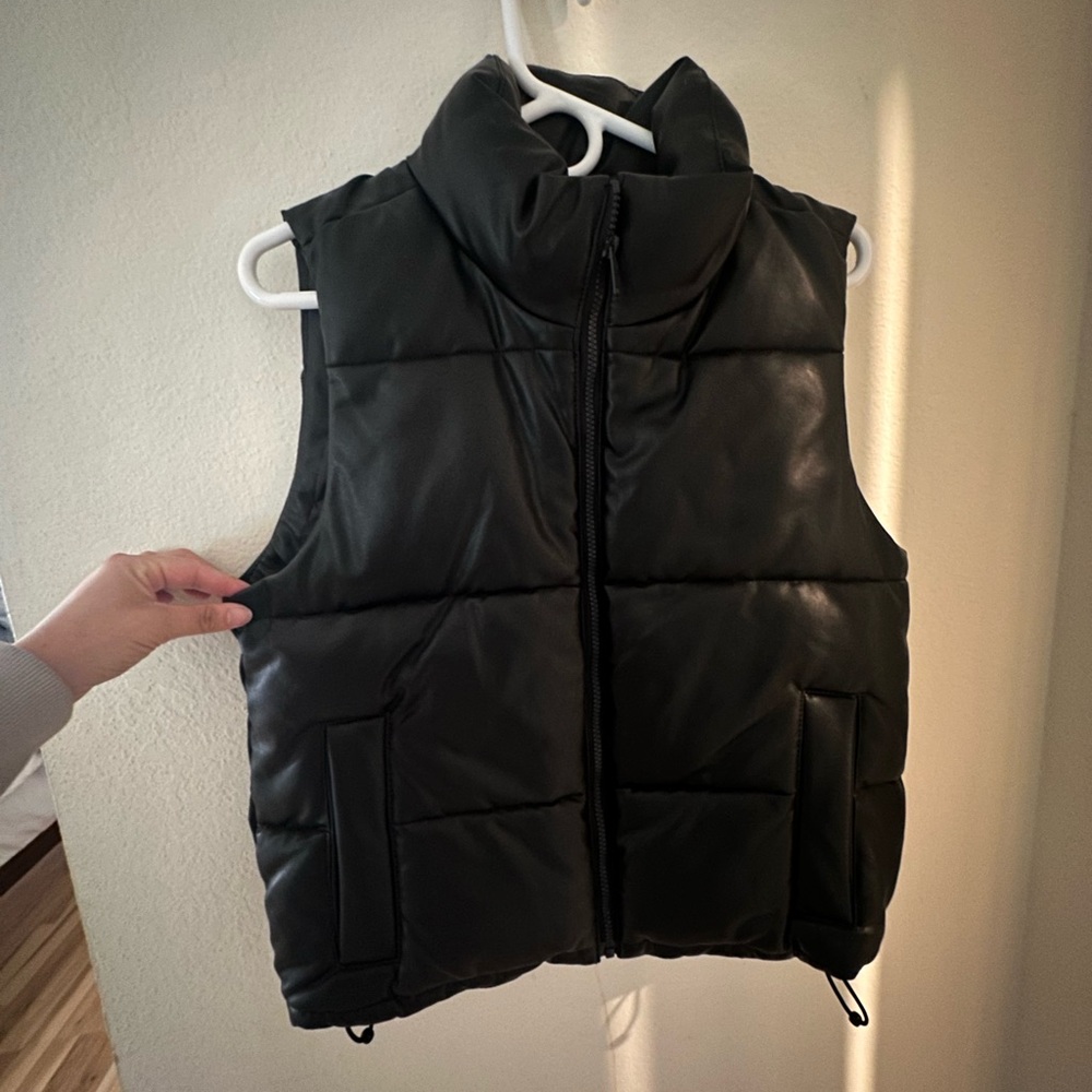 Hollister Black Leather Puffer Vest